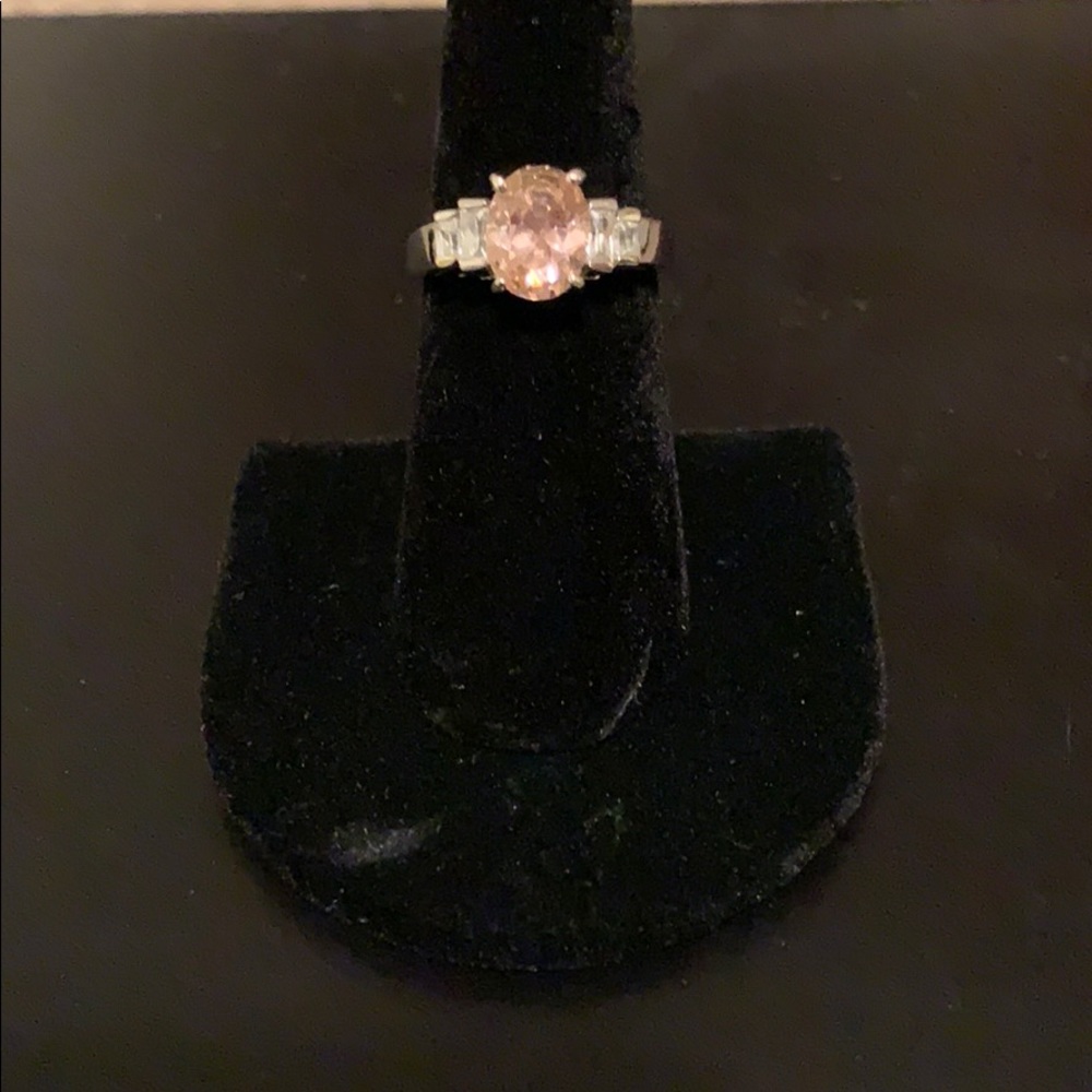 Pink stone silver ring 925